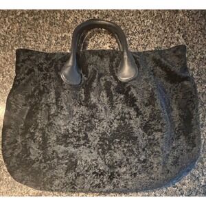 Deux Lux Misha Black Crushed Velvet Tote Bag Oversized Vegan Leather Shimmer